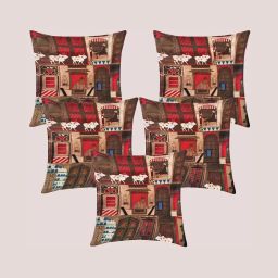 molcha by babita singh Set of 5 Molcha Multi Color Digital Printed Cushion Cover image 1