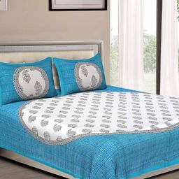 uniqchoice Paisley Print Cotton Jaipuri Traditonal Double BedSheet with 2 Pillow Cover image 1