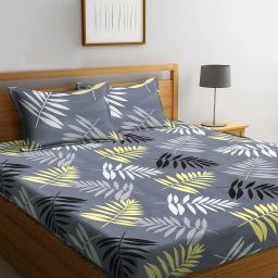 klotthe Set of 2 210 TC Leaf Print King-Size Bedsheets with Pillow Covers image 1
