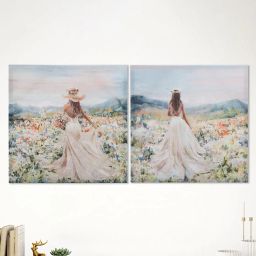 home centre Set of 2 Lady & Flower Printed Picture Frames image 1