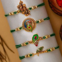 ecraftindia Set of 4 Krishna Idol Beaded Rakhis image 1