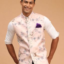 vastramay Floral Print Nehru Jacket with Insert Pockets image 1