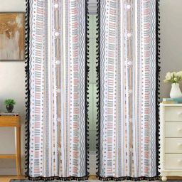 cortina eyelet curtain Set of 2 Geometric Print Window Curtains image 1
