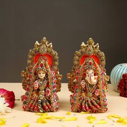 aapno rajasthan Set of 2 Handcrafted Laxmi Ganesh idols image 1