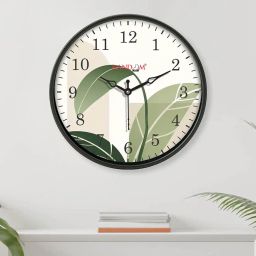 random Leaf Print Round Shaped Wall Clock image 1