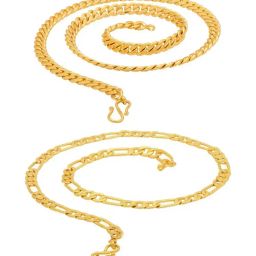 fashion frill Set of 2 Gold-Plated Figaro & Curb Chains image 1