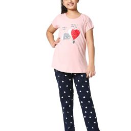 zeyo Typographic Print T-Shirt & Pyjamas Set image 1