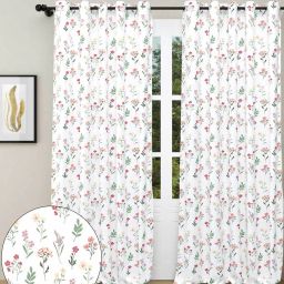 haus & kinder Pack of 2 Floral Print Window Curtains with Chrome Eyelets image 1