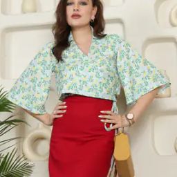 Shein Modest Angel Sleeves Floral Print Top-image-64