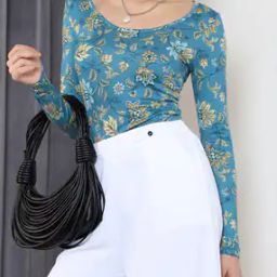 Shein Medium Length Full Sleeves Floral Print Fitted Top-image-19