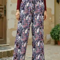 Shein High Rise Smocked Waist Paisley Print Relaxed Fit Palazzo-image-32
