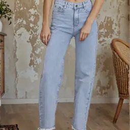 Shein Full Length Fixed Waist Frayed Hem Jeans-image-1