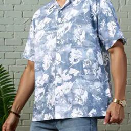 Shein Cuban Collar Short Sleeves Leaf Print Shirt-picture-9