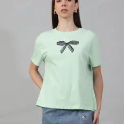 Shein Casual Drop-Shoulder Sleeves Chest Graphic Print Aqua Crew T-Shirt-image-88
