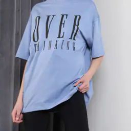 Shein Drop Shoulder Typographic Print Long Oversized Fit Tshirt-image-75
