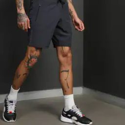 Shein Solid Sporty Elasticated drawstring waist Grey Color Above the knee Length Mid Rise Track Shorts-image-43