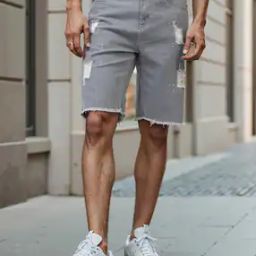 Shein Knee Length Distressed Frayed Hem Denim Shorts-image-56