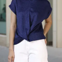 Shein Extended Sleeves Twisted Front Ribbed Relaxed Fit Top-image-25