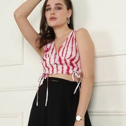 Shein Bohemian Tie & Dye Double Side Ruched Tie-Up Crop Top-image-12