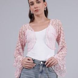 Shein Casual Crop Length Flounce Sleeves Open Front Lace Shrug-52