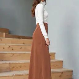 Shein Elegant Rust Slit High Waist Maxi Skirt-29