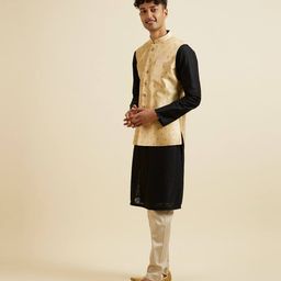 manyavar Men Floral Pattern Nehru Jacket with Button-Closure image 2