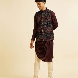 manyavar Men Embroidered Nehru Jacket with Button-Closure image 2