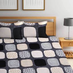 arrabi Geometric Print Double Bedsheet with 2 Pillow Covers image 2