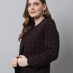 even Checked Front-Open Blouson Jacket image 2