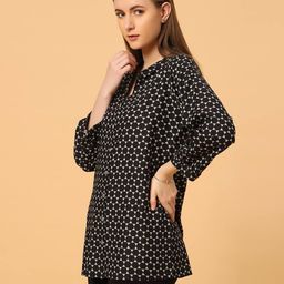 sanaa Geometric Print Tunic with Mandarin Collar image 2