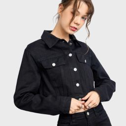 buynewtrend Dyed-Washed Button-Front Jacket image 2