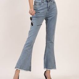 Shein Full Length Frayed Hem Flared Jeans-image-71