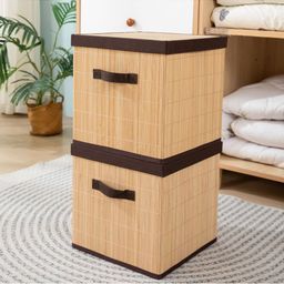 homestorie Set of 2 Bamboo Storage Boxes with Handle image 2