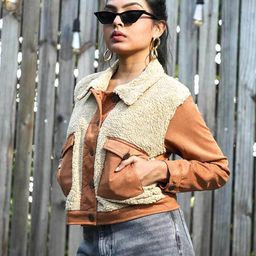 campus sutra Women Faux Fur Jacket with Button-Loop Closure image 2