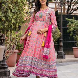 juniper Printed A-line Kurta with Dupatta image 2