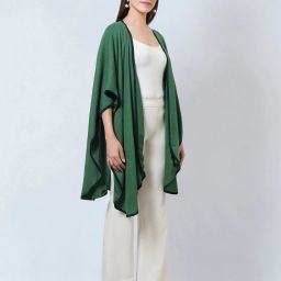 first resort – ramola bachchan Front-Open Cashmere Cape with Contrast Border image 2
