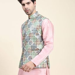 aany's culture Men Geometric Pattern Nehru Jacket with Welt Pockets image 2