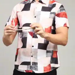 Shein Spread Collar Short Sleeve Geometric Print Shirt-image-66