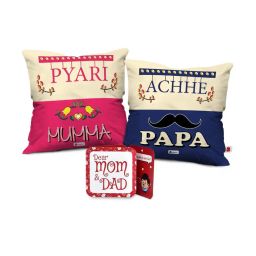 indigifts Set of 2 Pyari Mummy Ache Papa Printed Cushions 12" x 12" image 2