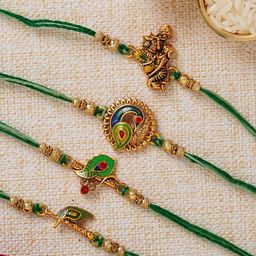 ecraftindia Set of 4 Krishna Idol Beaded Rakhis image 2