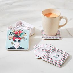 home centre Set of 4 Graphic Print Melamine Coasters with Holder image 2