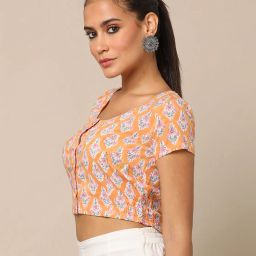 indie picks Sanganer Block Print Front-Open Blouse image 2