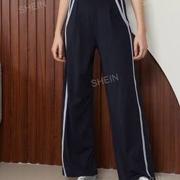 Shein Casual Single Pleat Striped Pant with 2 Insert Pockets & Side Zip-image-58