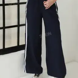Shein Casual Waist Striped Wide Leg Track Pant with Side Pockets-image-80