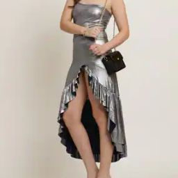 Shein Strapless Ruffled Hem Shimmer High Low Dress-image-18