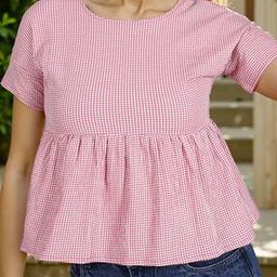 Shein Checked Short Peplum Fitted Top-image-3
