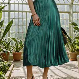 Shein High Waist Pleated Shimmer Midi Skirt with Side Zip-image-88