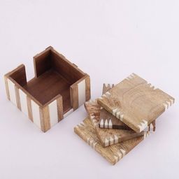 the decor mart Set of 4 Wooden Coasters with Holder image 3