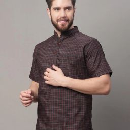 aarsha Checked Short Kurta with Patch Pocket image 3