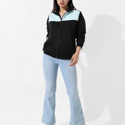 campus sutra Colour-Block Jacket with Zip-Front image 3